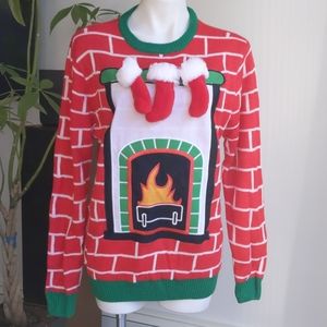 Party sweater Ugly Christmas fireplace holiday top